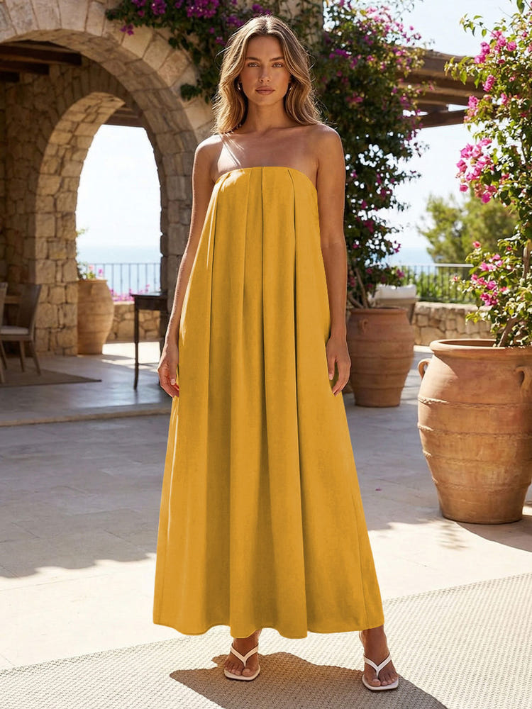 Jersey A-Line Strapless Pleated Formal Dresses