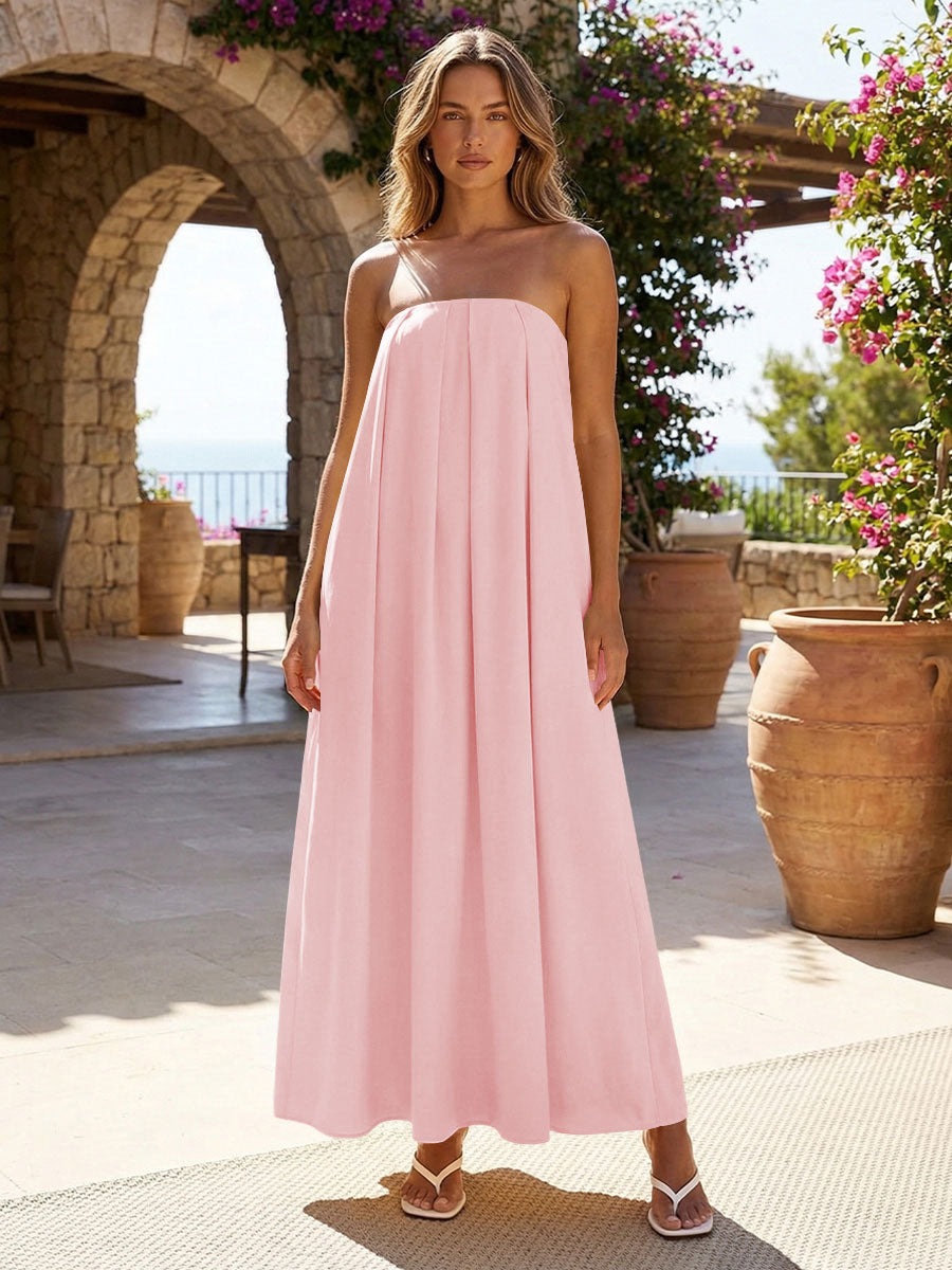 Jersey A-Line Strapless Pleated Formal Dresses