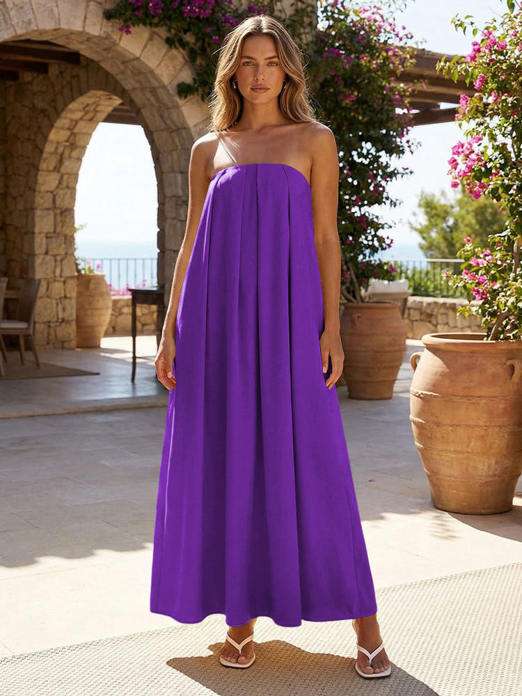 Jersey A-Line Strapless Pleated Formal Dresses