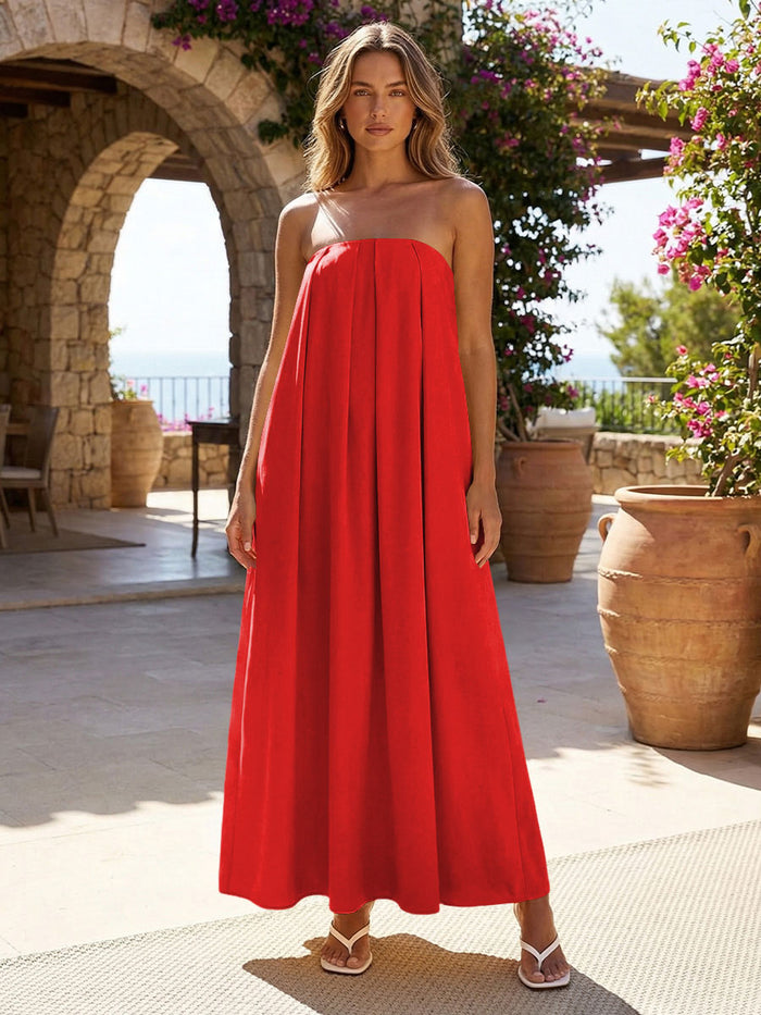 Jersey A-Line Strapless Pleated Formal Tent/ Trapeze /Tube Dresses