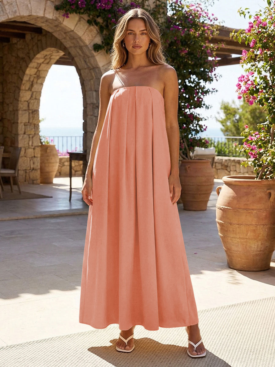 Jersey A-Line Strapless Pleated Formal Dresses