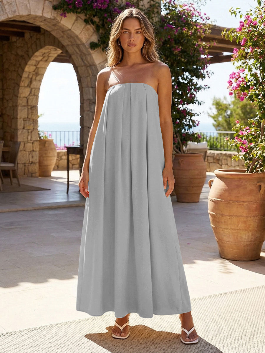 Jersey A-Line Strapless Pleated Formal Dresses