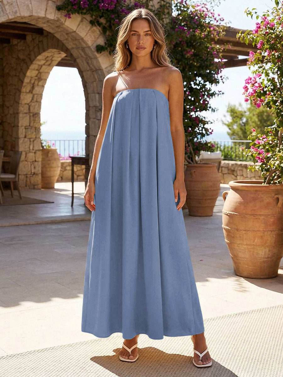 Jersey A-Line Strapless Pleated Formal Dresses