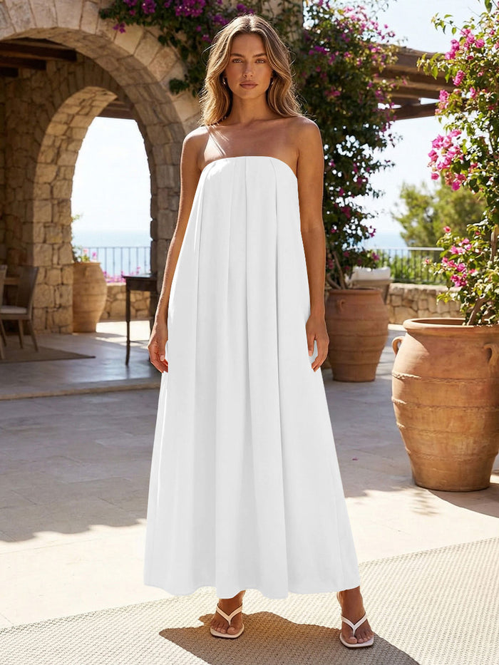 Jersey A-Line Strapless Pleated Formal Dresses