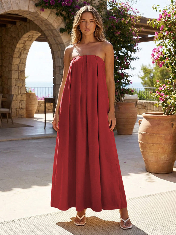 Jersey A-Line Strapless Pleated Formal Dresses