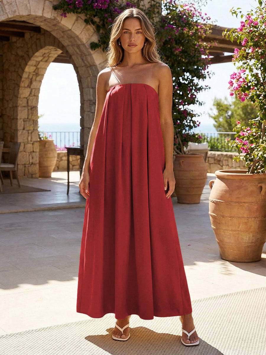 Jersey A-Line Strapless Pleated Formal Dresses