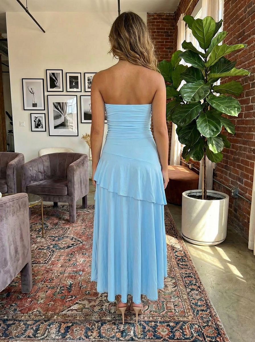 Chiffon A-Line Strapless Tiered Formal Dresses
