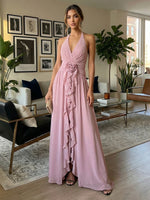 Chiffon A-Line Halter 3D Flowers Wedding Guest Dresses