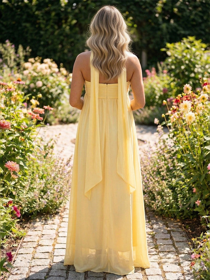Chiffon A-Line Strapless Pleated Formal Dresses
