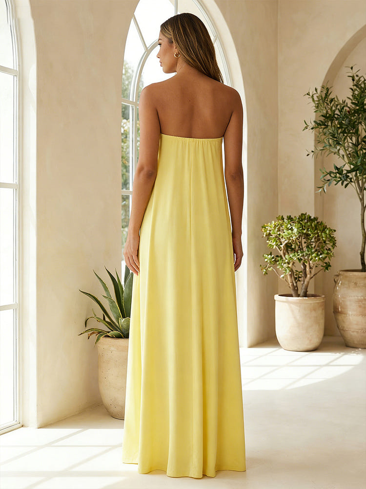 Chiffon Sheath Strapless Simple Formal Dresses