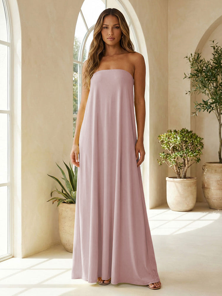 Chiffon Sheath Strapless Simple Formal Dresses