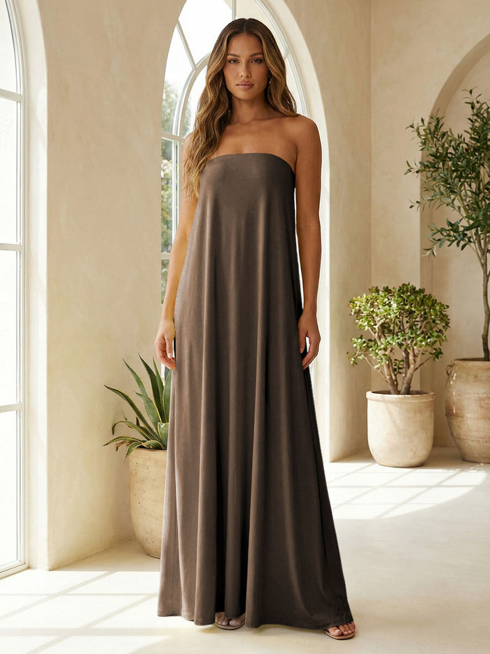Chiffon Sheath Strapless Simple Formal Dresses