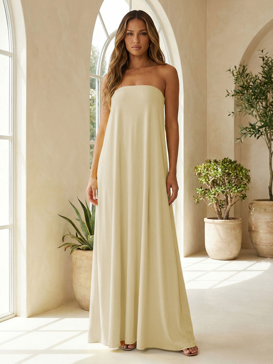 Chiffon Sheath Strapless Simple Formal Dresses