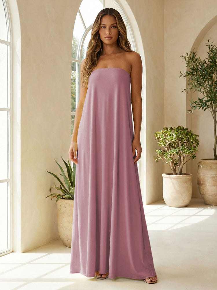 Chiffon Sheath Strapless Simple Formal Dresses