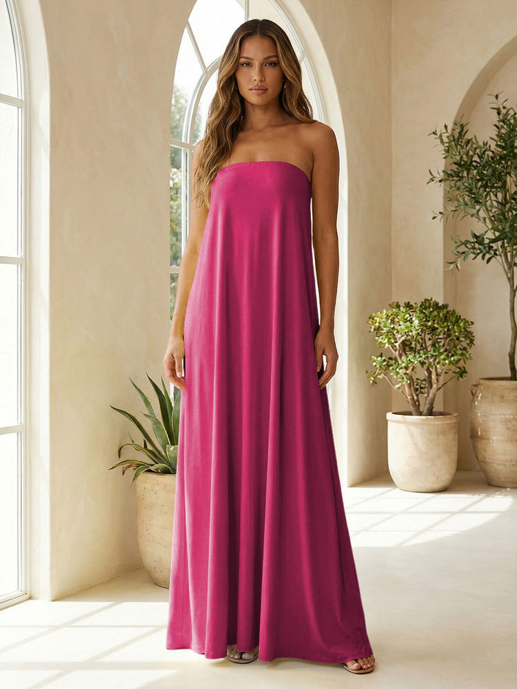 Chiffon Sheath Strapless Simple Formal Dresses