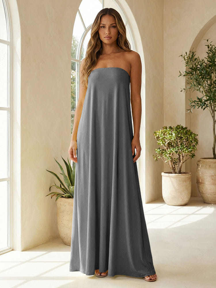 Chiffon Sheath Strapless Simple Formal Dresses