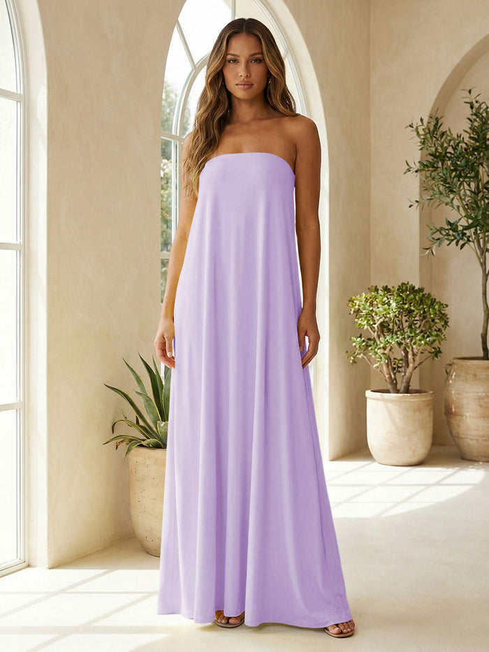 Chiffon Sheath Strapless Simple Formal Dresses