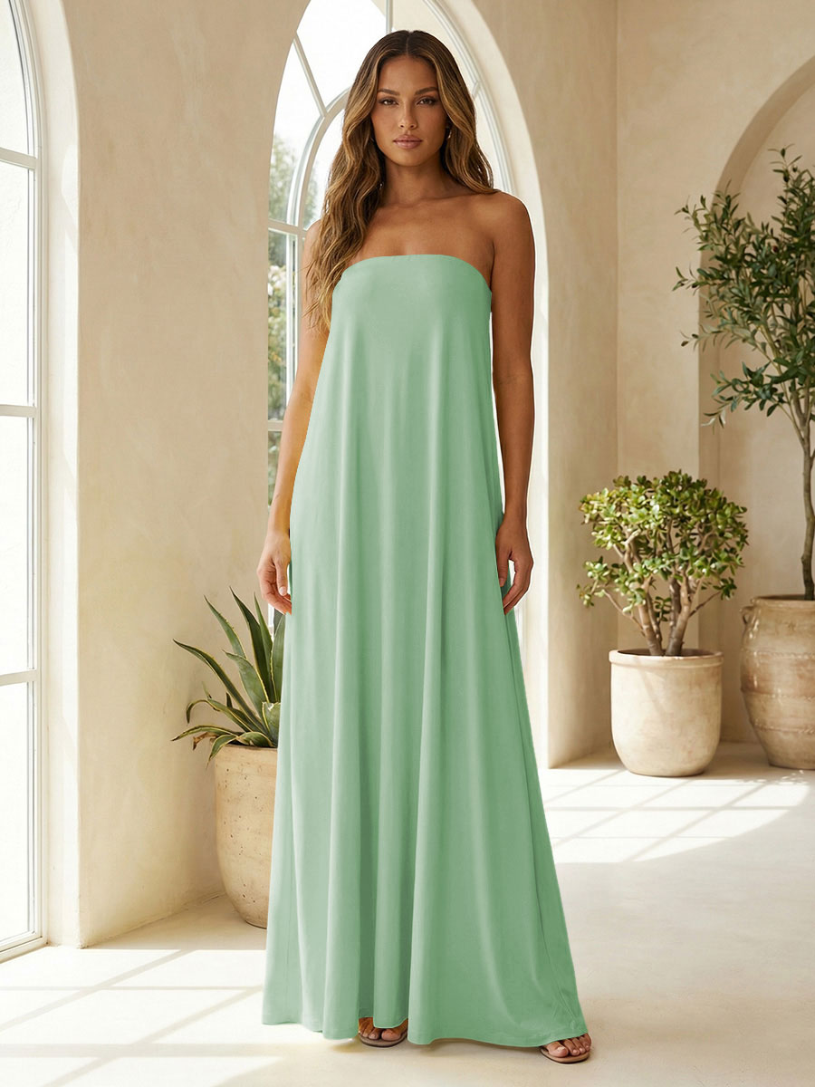Chiffon Sheath Strapless Simple Formal Dresses