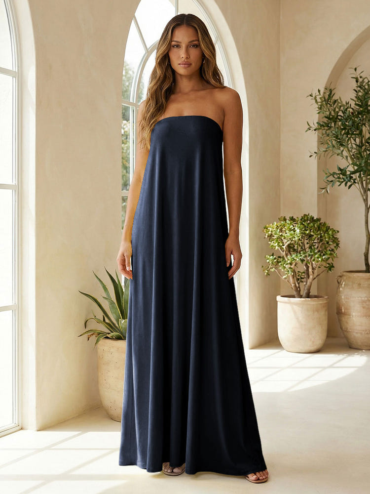 Chiffon Sheath Strapless Simple Formal Dresses