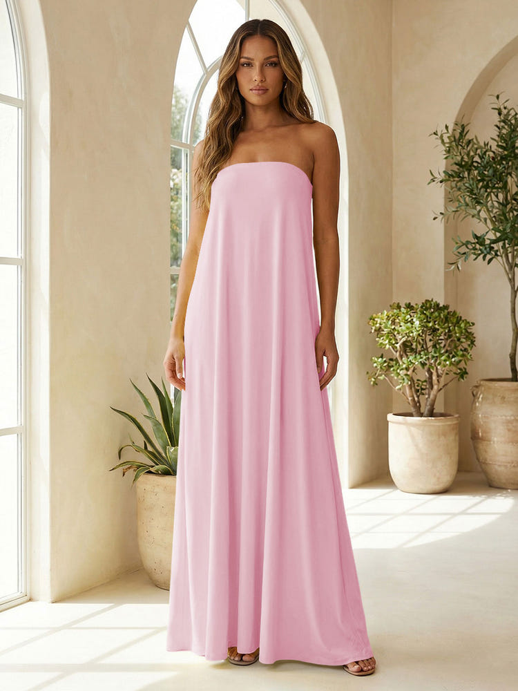 Chiffon Sheath Strapless Simple Formal Dresses