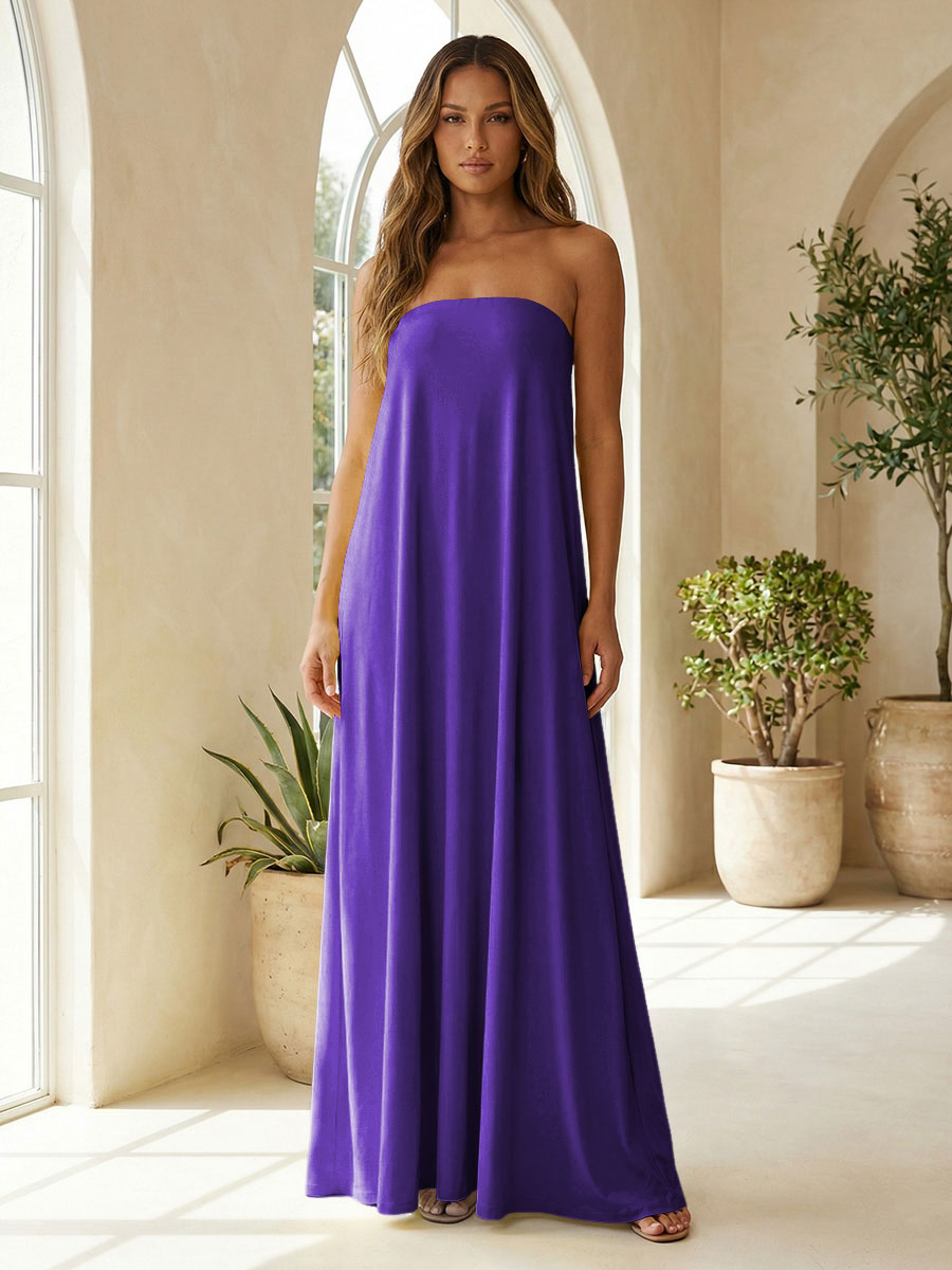 Chiffon Sheath Strapless Simple Formal Dresses