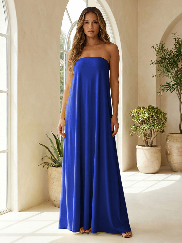 Chiffon Sheath Strapless Simple Formal Dresses