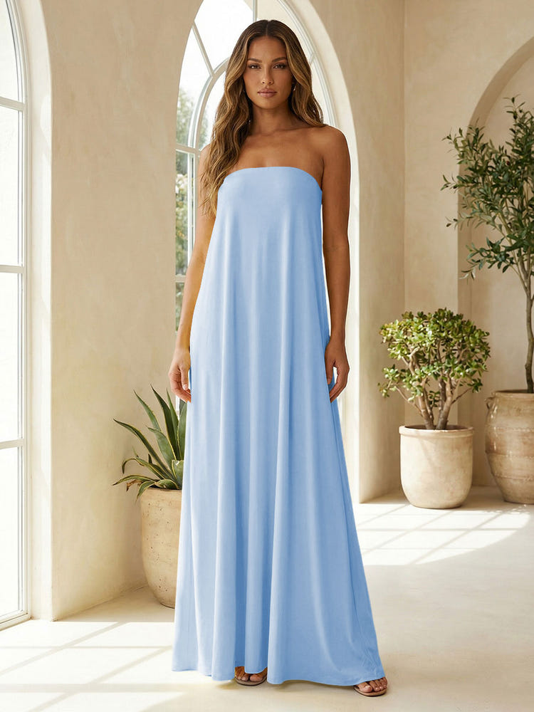 Chiffon Sheath Strapless Simple Formal Dresses