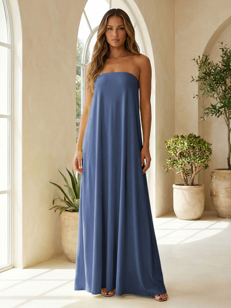 Chiffon Sheath Strapless Simple Formal Dresses