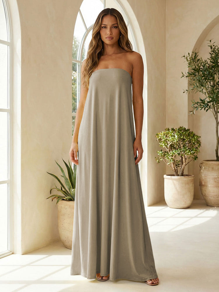 Chiffon Sheath Strapless Simple Formal Dresses