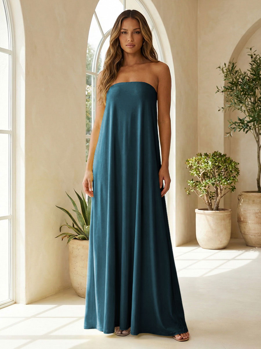 Chiffon Sheath Strapless Simple Formal Dresses