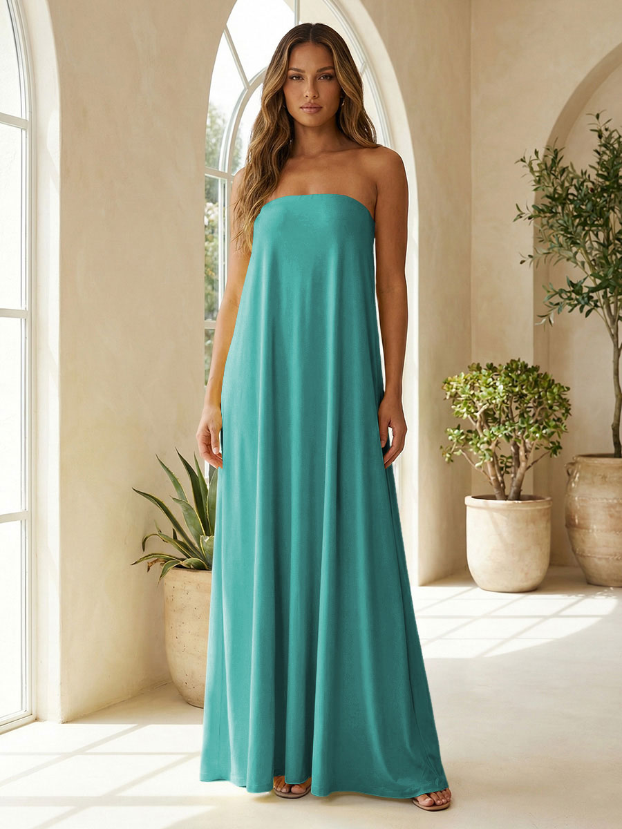 Chiffon Sheath Strapless Simple Formal Dresses