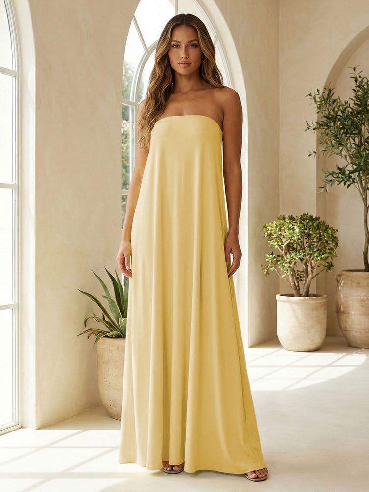 Chiffon Sheath Strapless Simple Formal Dresses