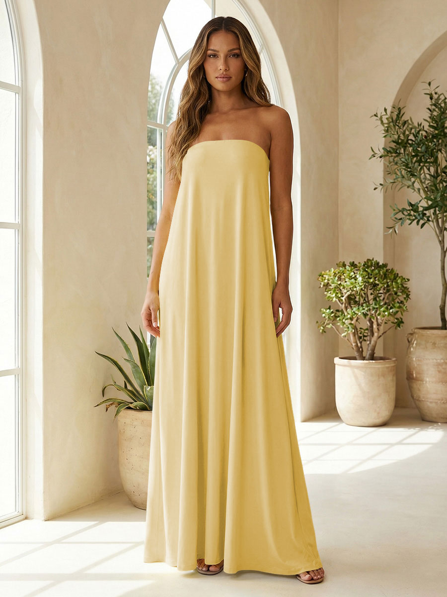 Chiffon Sheath Strapless Simple Formal Dresses