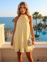 Chiffon A-Line Halter 3D Flowers Formal Dresses