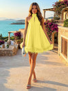 Jersey A-Line Halter Feather Formal Tent/ Trapeze Dresses