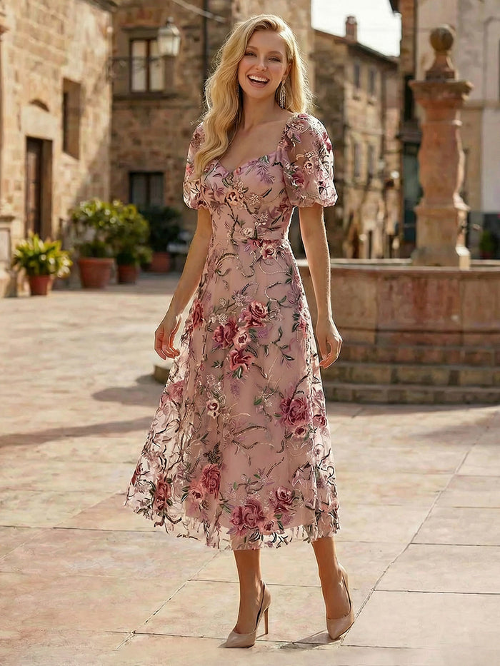 Tulle A-Line Sweetheart Sequin Embroidery Formal Dresses