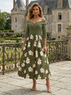 Satin A-Line Off the Shoulder Floral Print Formal Dresses