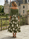 Satin A-Line Off the Shoulder Floral Print Formal Dresses