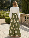 Satin A-Line V Neck Floral Print Formal Dresses