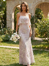 Jacquard Sheath Spaghetti Straps Ruffles Formal Dresses