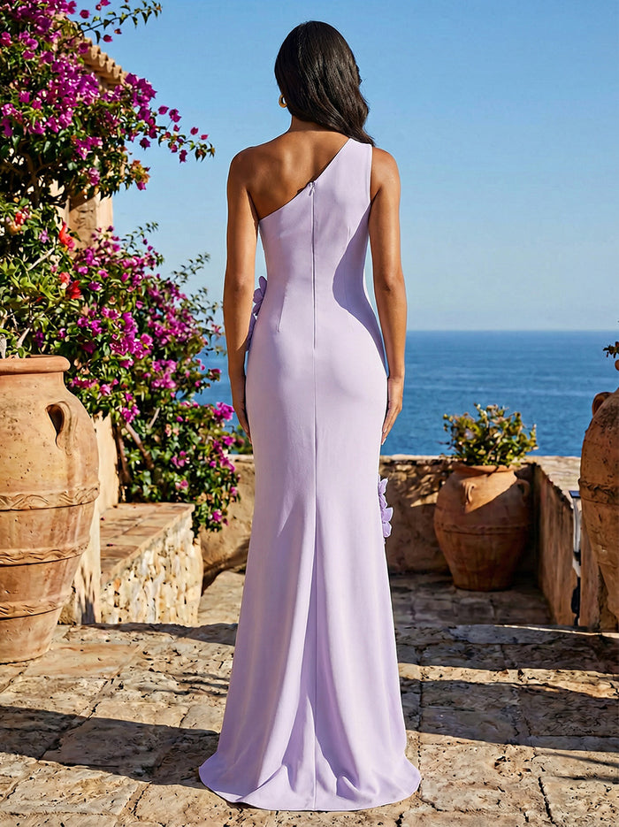 Jersey Mermaid One Shoulder 3D Flowers Formal Dresses