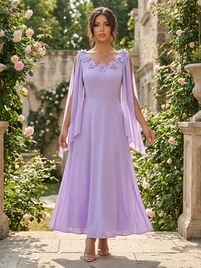 Chiffon A-Line Crew Neck 3D Flowers Formal Dresses