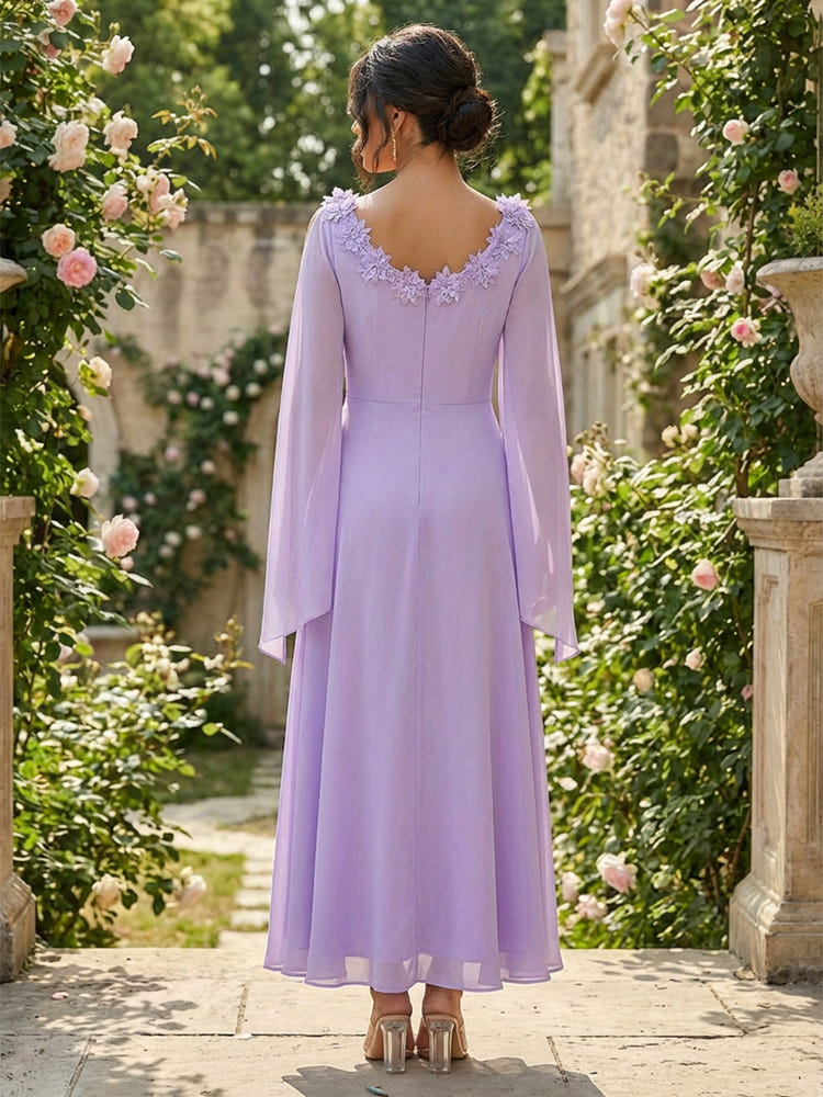 Chiffon A-Line Crew Neck 3D Flowers Formal Dresses