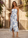 Satin Mermaid Strapless Floral Print Formal Dresses