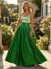 Satin A-Line Spaghetti Straps Pleated Formal Dresses