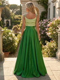 Satin A-Line Spaghetti Straps Pleated Formal Dresses