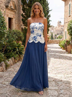 Chiffon A-Line Strapless Floral Print Mother of the Bride Dresses