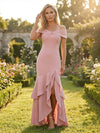 Jersey High Low Off the Shoulder Tiered Mother of the Bride Dresses