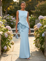 Jersey Mermaid Boat Neck  3D Flowers Mother of the Bride Dresses