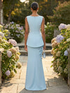 Jersey Mermaid Boat Neck  3D Flowers Mother of the Bride Dresses